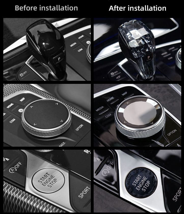 BMW X Logo Crystal Shifter Before and after installation