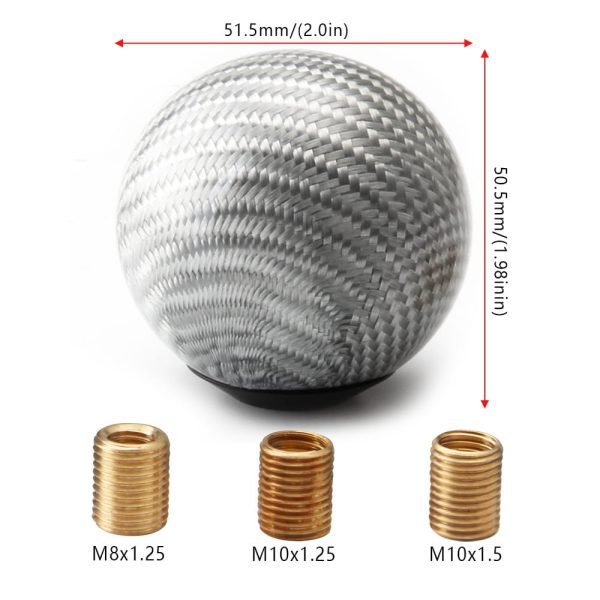 carbon fiber ball shift knob silver with adapters