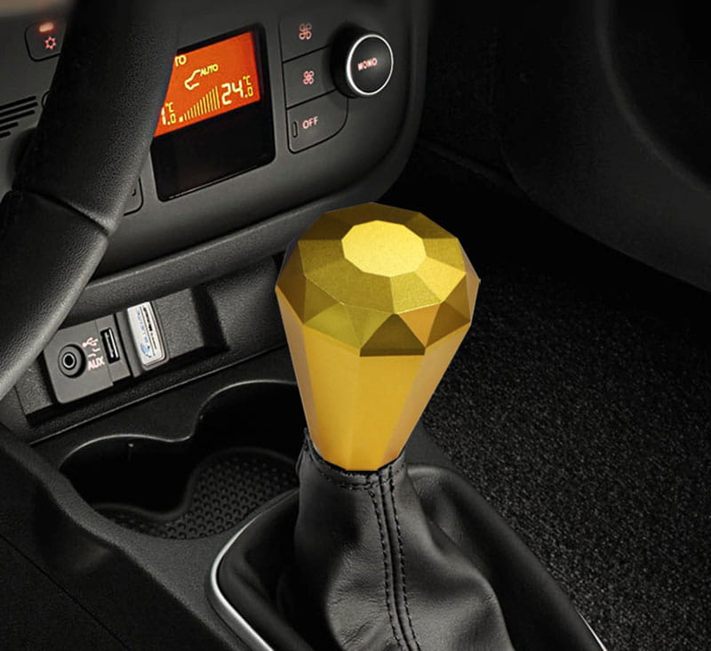 yellow diamond shift knob in car