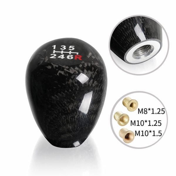 6 speed oval carbon fiber shift knob detail