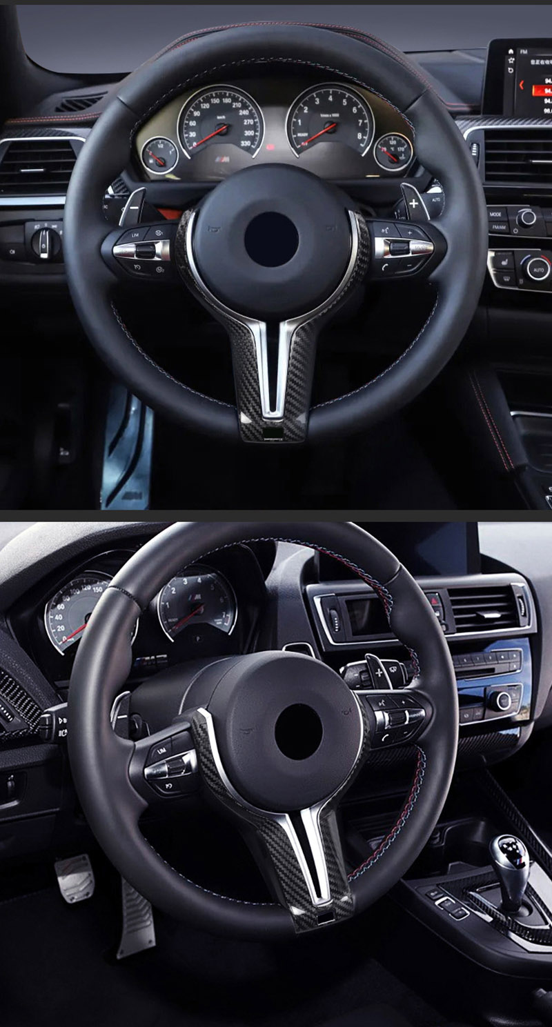 black bmw carbon steering wheel trim