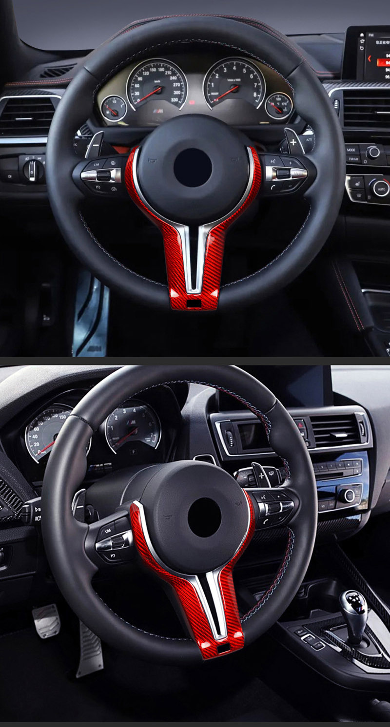 red bmw carbon steering wheel trim