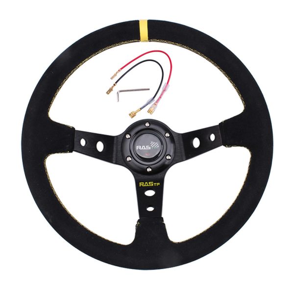 13.6" 345mm Deep Dish Suede Racing Steering Wheel Universal Fit for Cars & Simulators - Image 2